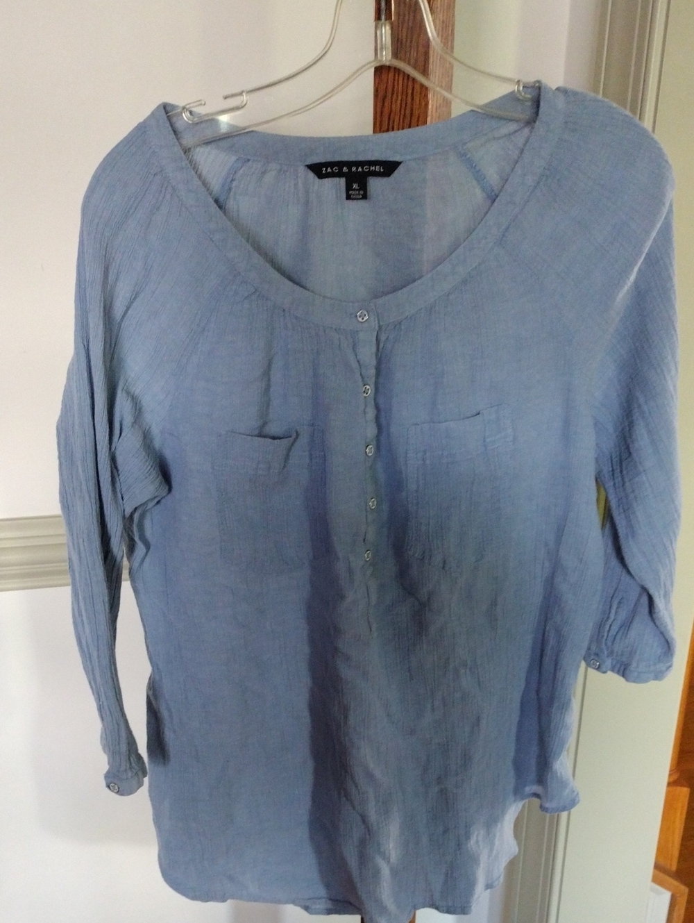 Zac & Rachel Pale Blue Button-Front Gauzy Women’s Peasant Tunic